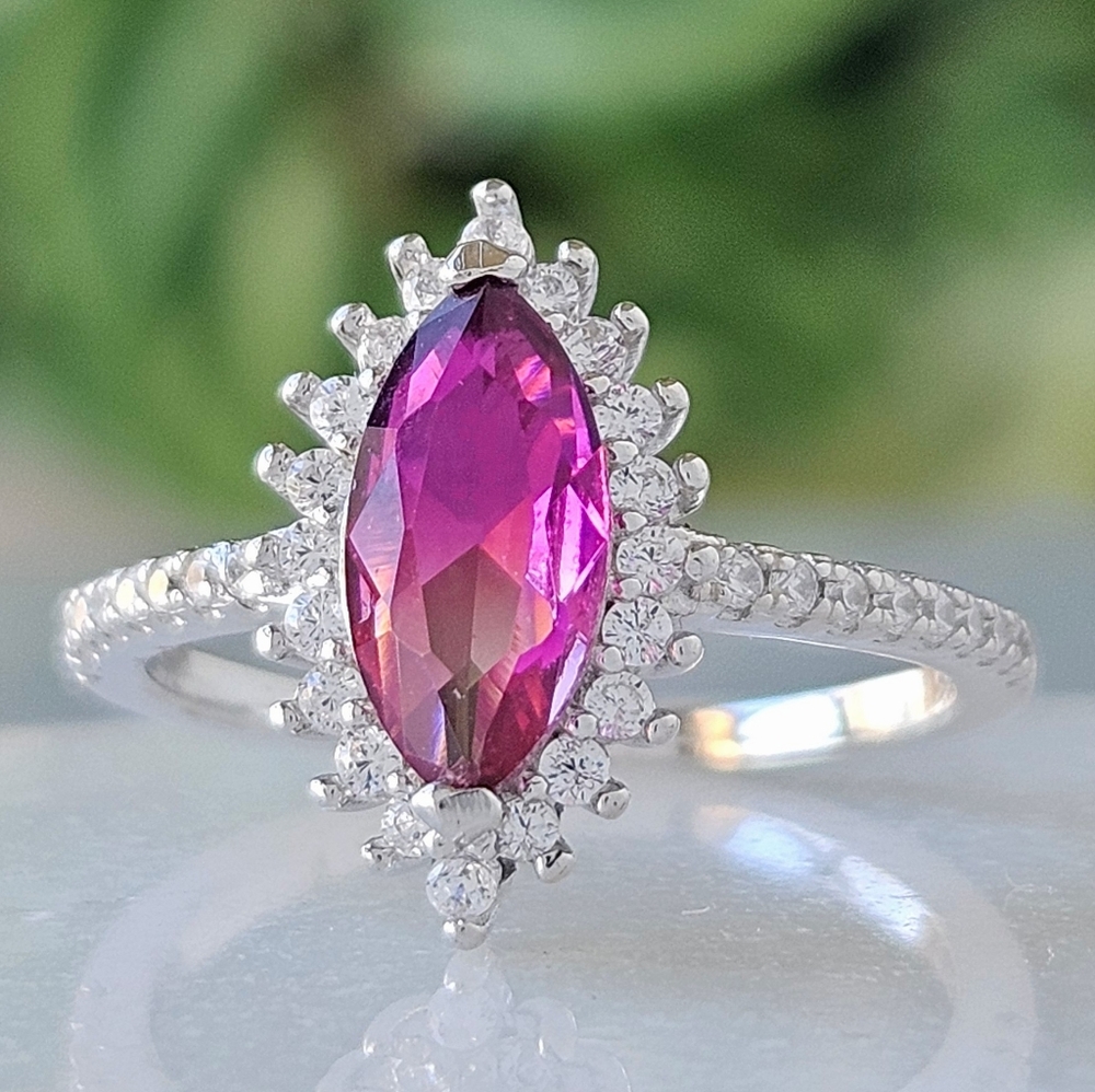 Pink Topaz Marquise Gemstone Ring, 925 Sterling Silver Charmed Aroma